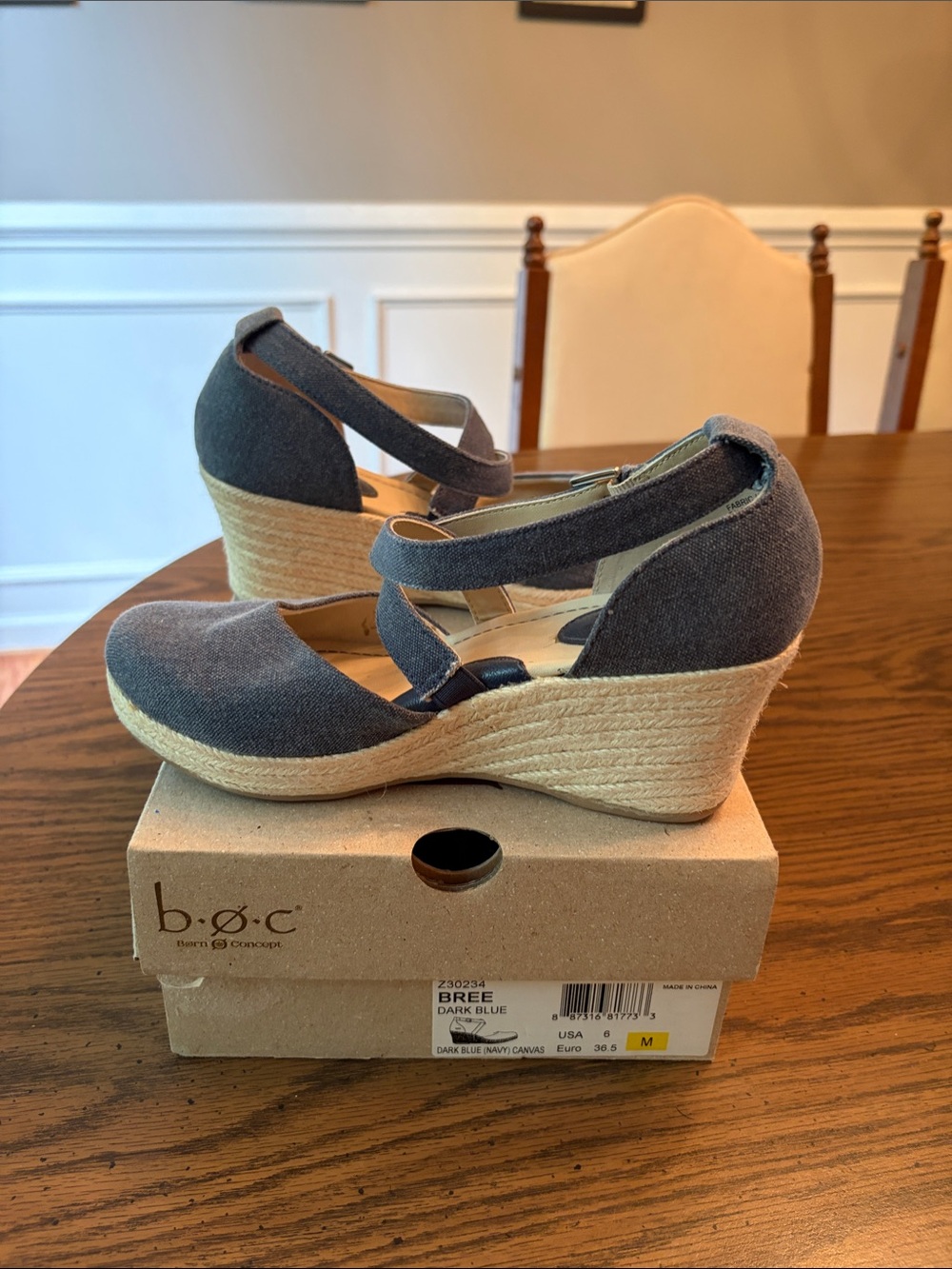 b.o.c. Dark Blue Espadrille Mary Jane Wedges